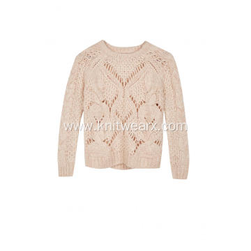 Women's Knitted Cable Pointelle Crew-Neck Chunky Pullover